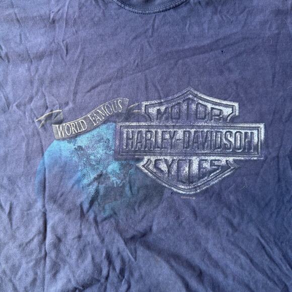 VTG Y2K HARLEY DAVIDSON MOTORCYCLE  T-SHIRT FLAMES FADED GRAPHIC MEN XXL PITHOLE - Picture 2 of 6